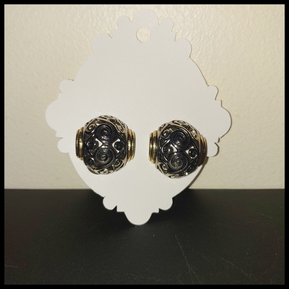Large Vintage Two Tone Clip on Earrings